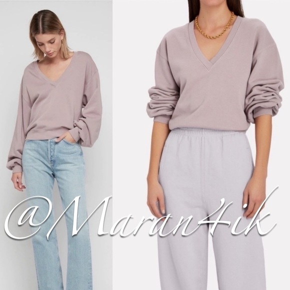 Agolde V-Neck Ballon Sleeve Sweatshirt Top Small Lilac